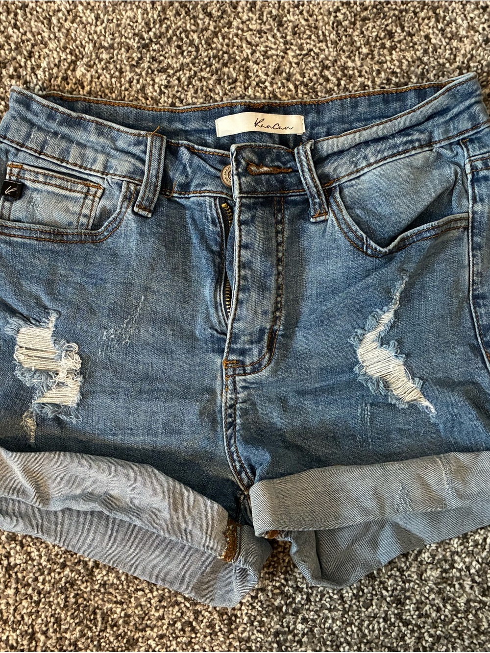 KanCan Light Wash Distressed Roll-Cuff Denim Shorts